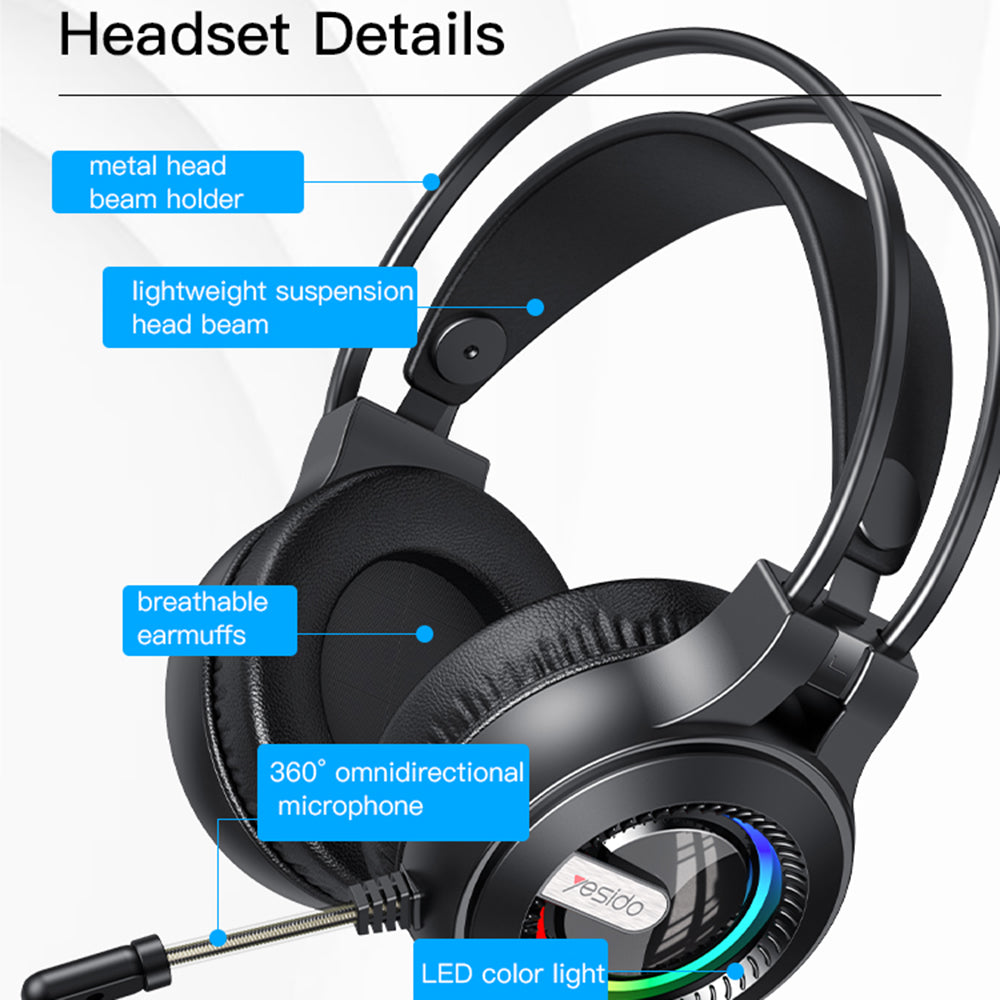 YESIDO EK02 Computer Gaming Headset Hovedtelefon Over-ear øretelefon med mikrofon YESIDO EK02 Computer Gaming Headset Hovedtelefon Over-ear øretelefon med mikrofon